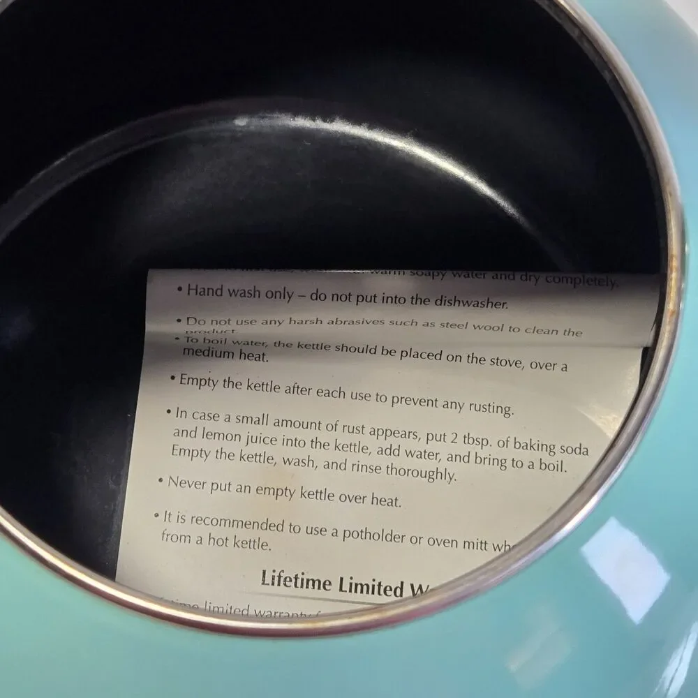 Farberware Luna 2.5 Qt Whistling Tea Kettle Aqua Turquoise Enamel Stovetop